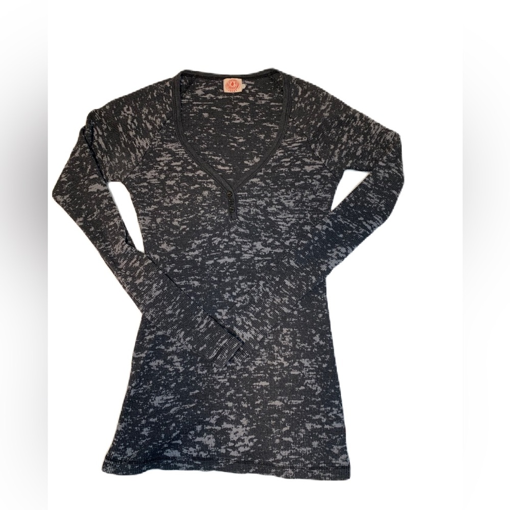 Y2K Curious Gypsy Top Women’s Medium Thermal Waffle Knit Henley Long Sleeve Gray